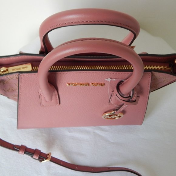 NWT $558 Michael Kors Avril Leather Small TZ MK Logo Rose Satchel Crossbody Bag - Picture 11 of 12